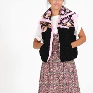 For Love & Lemons Floral Sherpa Puffer Vest